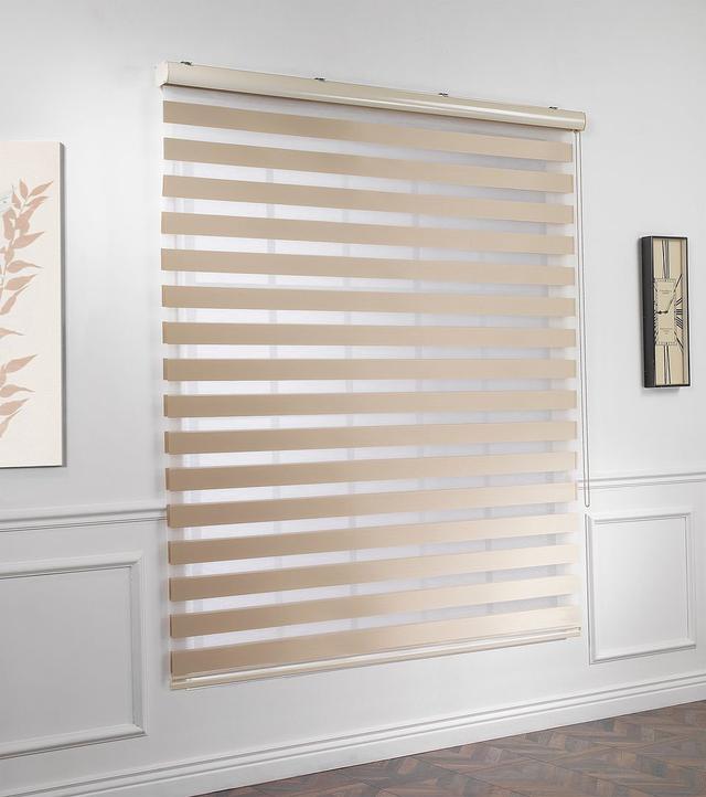 Custom Dual Layer Zebra Roller Blind with High Quality Metalic Pull Cord Symple Stuff Blind Size: 185cm L x 125cm W, Colour: Brown on Productcaster.