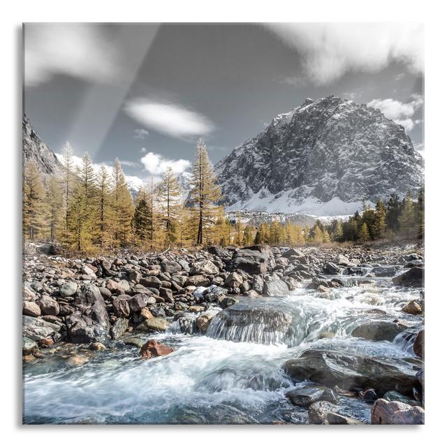 Small River in the Mountains - Unframed Photograph on Glass Alpen Home Size: 80cm H x 80cm W x 0.4cm D on Productcaster.