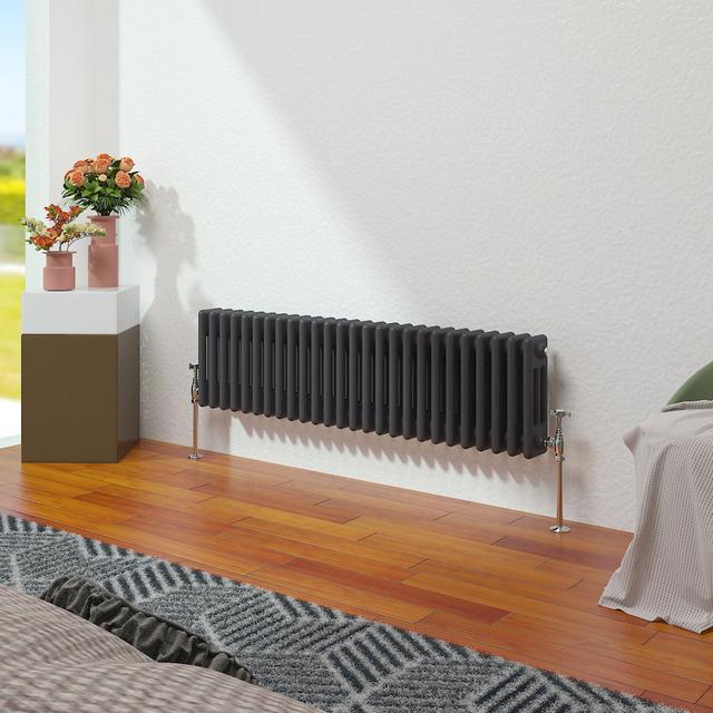 Vallie Horizontal Traditional Column Cast Iron Style Designer Radiator Belfry Heating Colour: Anthracite, Size: 30cm H x 119cm W on Productcaster.