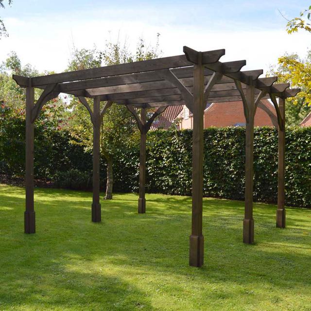 Bavaro Solid Wood Pergola Dakota Fields Size: 270cm H x 600cm W x 300cm D, Colour: Rustic Brown on Productcaster.