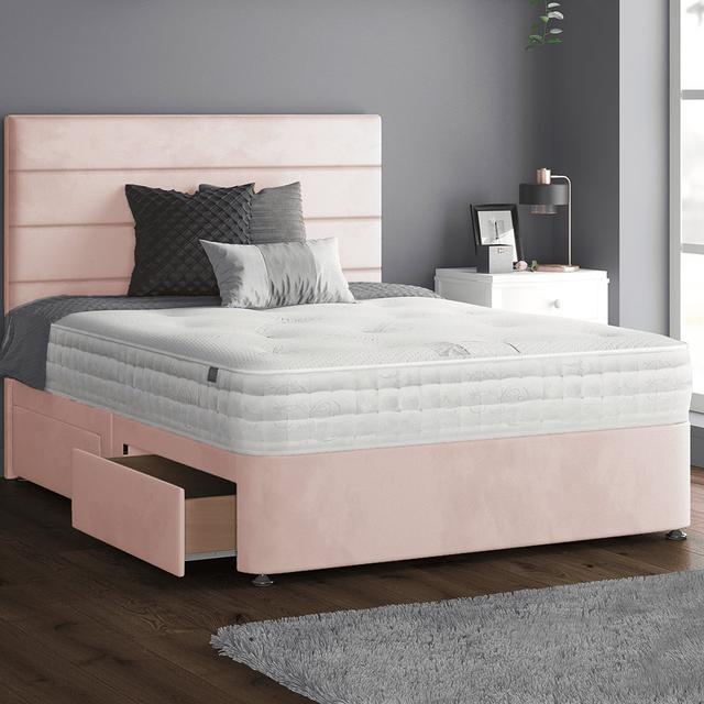 Kiara Stripped Floor Standing Headboard with Divan Base Plush Velvet and Metal Feet Fairmont Park Colour: Pink, Size: Single (3'), Storage Type: 2 Lef on Productcaster.