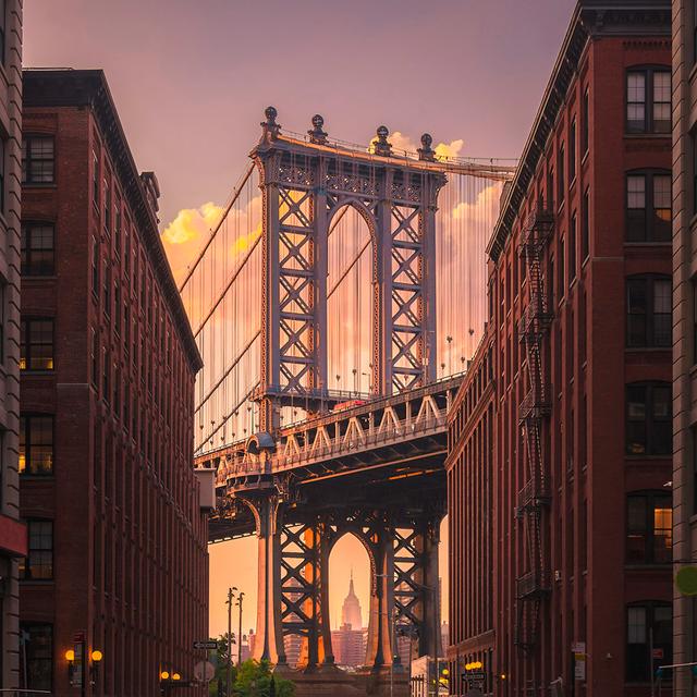 Manhattan Bridge from Brooklyn Street - Picture Frame Photograph Ebern Designs Format: Black Frame, Size: 120cm H x 120cm W x 10cm D on Productcaster.