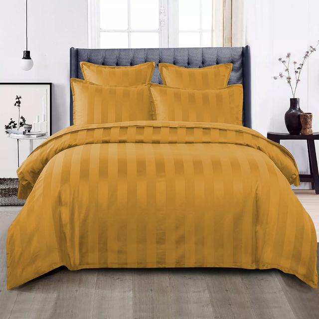 Renze Microfiber 250 TC Reversible Stripe Duvet Cover Set with Pillowcases 17 Stories Size: Single Duvet Cover + 1 Standard Pillowcase, Colour: Ochre on Productcaster.