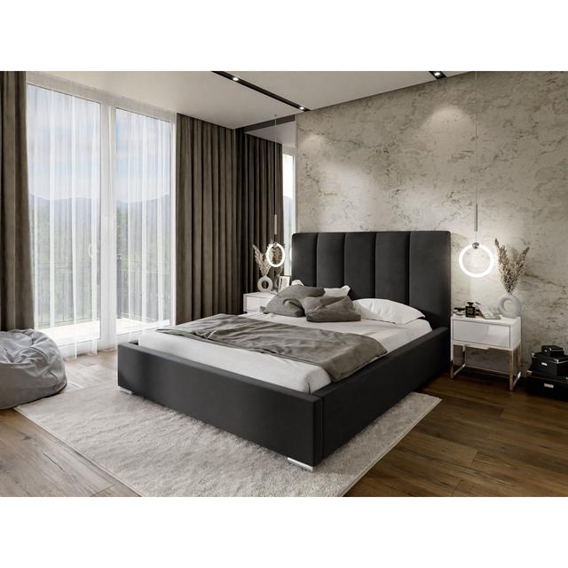 Cockburn Upholstered Bed Frame Canora Grey Colour: Black, Bed Size: 140 x 200cm on Productcaster.