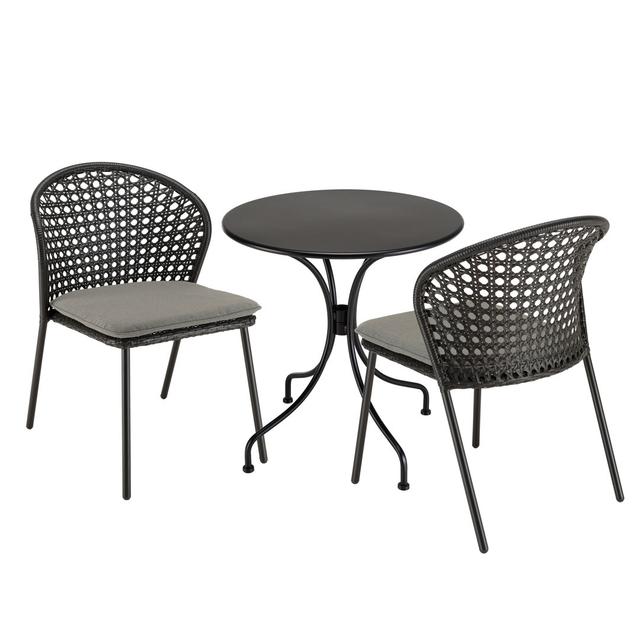 Annachristina Round 2 - Person 70cm Long Dining Set with Cushions Marlow Home Co. Frame Colour: Black, Colour (Cushion): Grey on Productcaster.