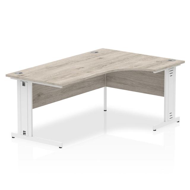 Impulse 160 Cm W L-Shape Computer Desk Inbox Zero Top Colour: Grey Oak, Frame Colour: White, Size: 73cm H x 160cm W x 120cm D on Productcaster.