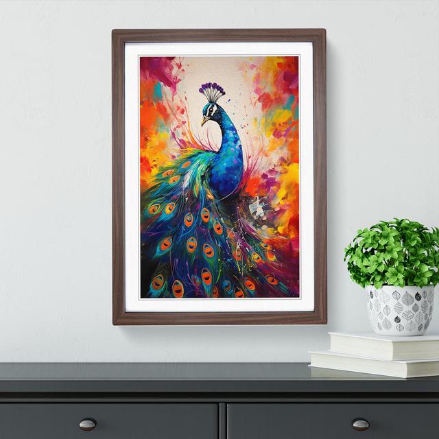 Peacock Gestural No.2 - Print Latitude Vive Format: Walnut Framed, Size: 46cm H x 34cm W on Productcaster.