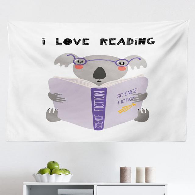 Wandbehang Koala Animal Smart Books Lover Cartoon Style East Urban Home Größe: 140 cm H x 230 cm B on Productcaster.