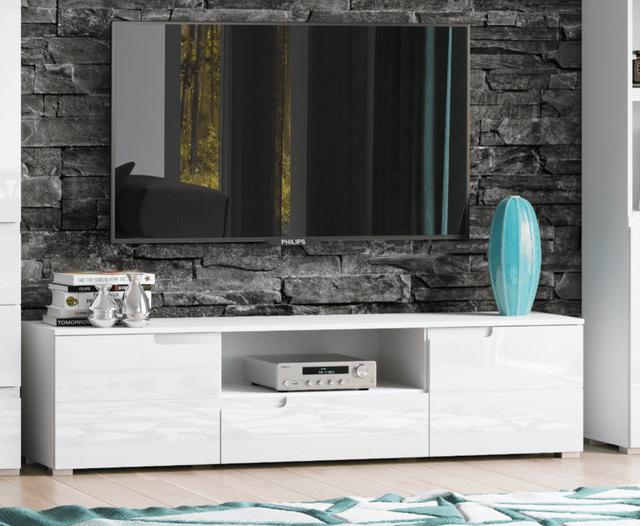 Arctic Elegance White High Gloss Tv Stand Cabinet Unit Modern Entertainment Storage With Doors & Drawer Latitude Run on Productcaster.