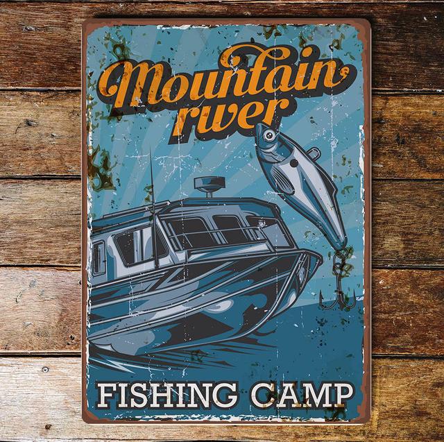 Mountain River Fishing Camp Metal Signs and Plaques East Urban Home Size: 80cm H x 60cm W on Productcaster.