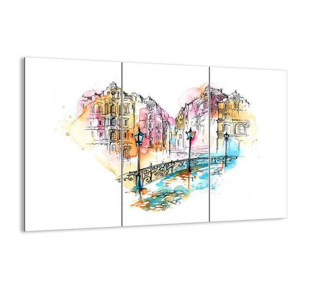 'Heart of the City' - 3 Piece Unframed Graphic Art Print Set on Glass Ebern Designs Size: 70cm H x 105cm W x 1.8cm D on Productcaster.