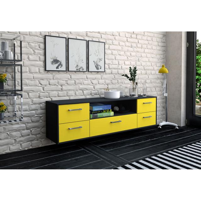 Bentdahl TV stand; Color: Driftwood/Anthracite; Flying/Metal handles; Dimensions: 180cm x 49cm x 35cm Brayden Studio Colour: Yellow and anthracite on Productcaster.