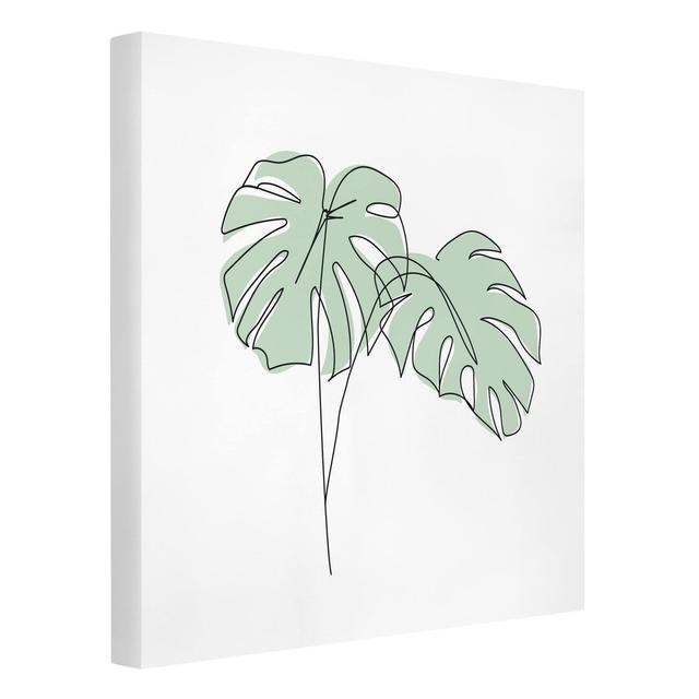 Monstera Leaves Line Art - Wrapped Canvas Painting Bay Isle Home Size: 80cm H x 80cm W, Format: 260g/m² Canvas on Productcaster.