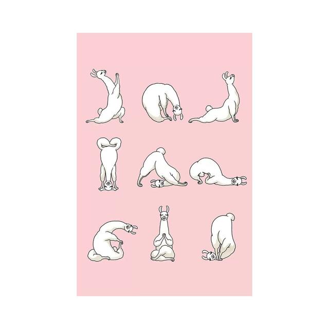 Yoga Llama in Pink by Big Nose Work - Wrapped Canvas Art Prints Happy Larry Size: 66.04cm H x 45.72cm W x 1.91cm D on Productcaster.