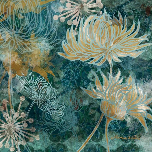 Navy Chrysanthemums I By Maria Woods - Wrapped Canvas Painting Print ClassicLiving Size: 76cm H x 76cm W on Productcaster.