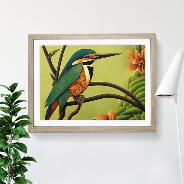 XH1022-10156X Wild Kingfisher Bird - Single Picture Frame Print Marlow Home Co. Size: 46cm H x 64cm W x 2cm D, Frame Colour: Oak on Productcaster.