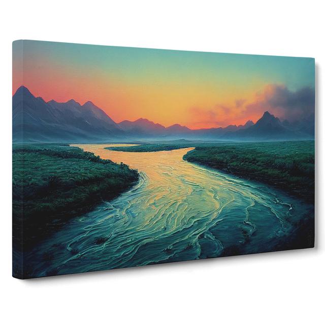 River To Mountains - Wrapped Canvas Print Marlow Home Co. Size: 50cm H x 76cm W x 3cm D on Productcaster.