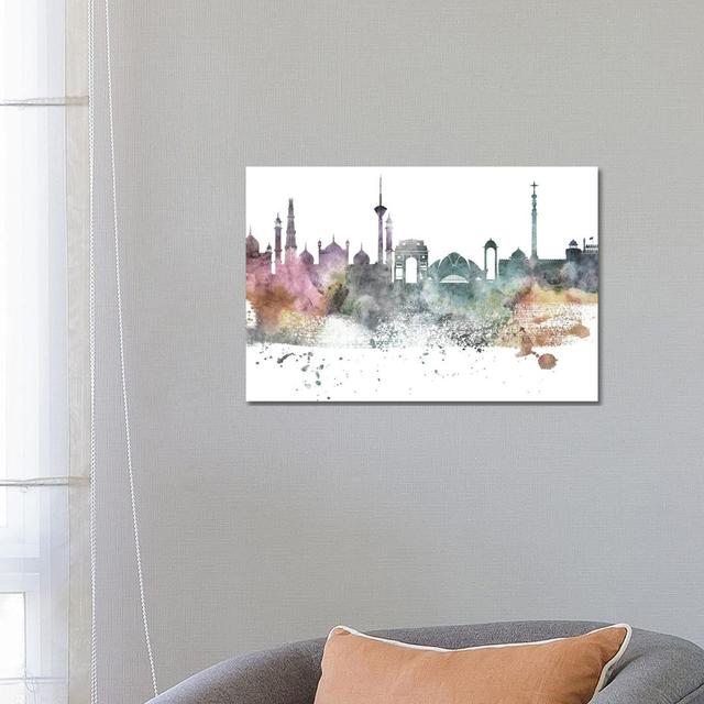 Delhi Pastel Skyline by Wall Decor Addict - Wrapped Canvas Painting Latitude Run Size: 45.72cm H x 66.04cm W x 1.91cm D on Productcaster.