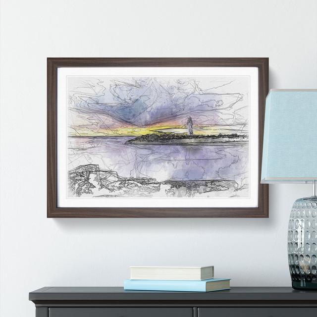 Remote Lighthouse & Seascape Sketch - Picture Frame Graphic Art Print East Urban Home Size: 40cm H x 60cm W x 2cm D, Frame Option: Walnut Framed on Productcaster.