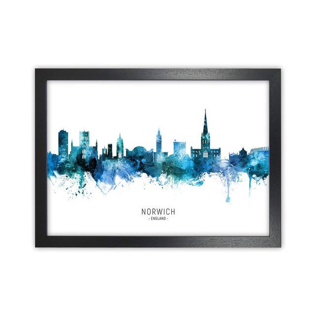 Norwich England Skyline Blue City Name by Michael Tompsett - Print Ebern Designs Size: 34cm H x 46cm W x 3cm D, Format: Black Framed on Productcaster.