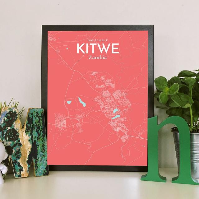 Kitwe City Map - No Frame Print East Urban Home Size: 70cm H x 50cm W x 0.13cm D on Productcaster.