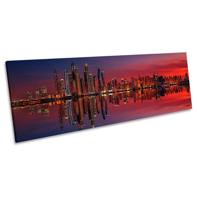 Sunset Dubai Marina Cityscape Framed PANORAMA CANVAS PRINT Wall Art 17 Stories Size: 30.48cm H x 91.44cm W on Productcaster.