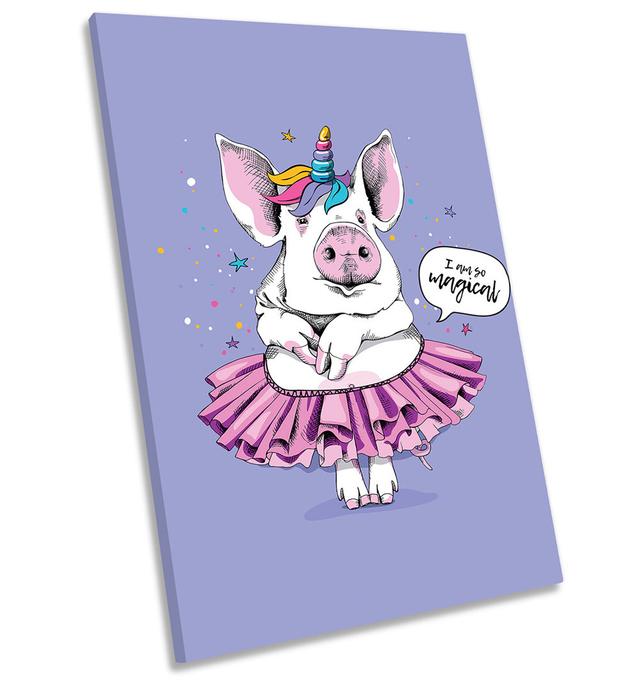 Funny Pig Unicorn Magical Picture CANVAS WALL ART Portrait Print Purple Happy Larry Size: 91.4" H x 61" W x 4" D on Productcaster.