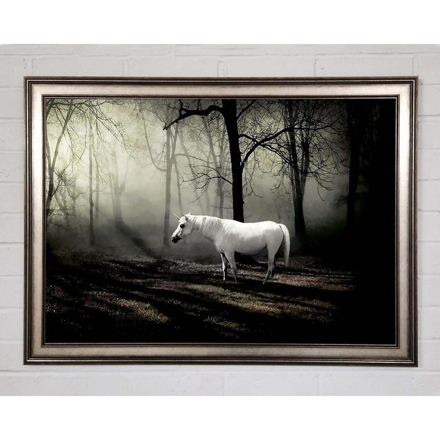 Wild White Unicorn In The Woodland - Print Union Rustic Format: Silver Framed Paper, Size: 84.1cm H x 118.9cm W x 3.4cm D on Productcaster.