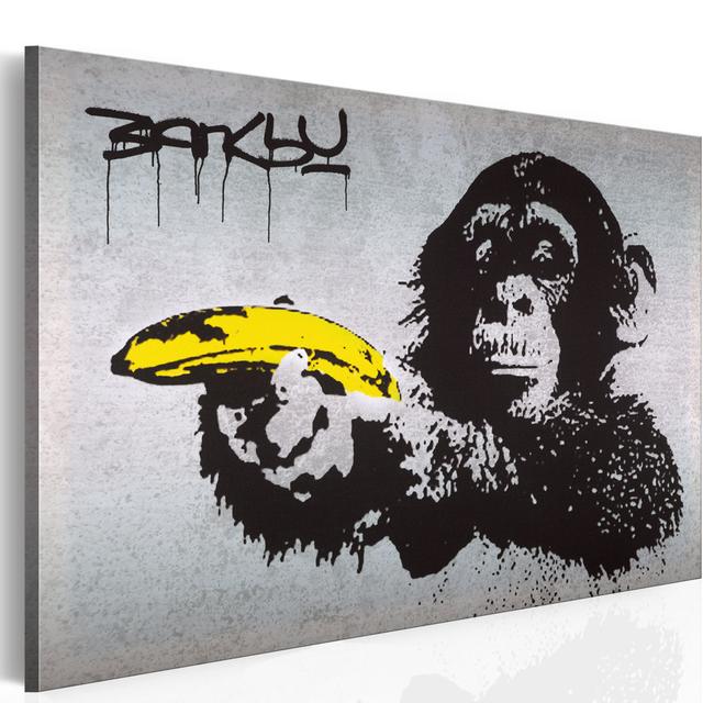 Canvas Print - Stop Or The Monkey Will Shoot! (Banksy) Happy Larry Size: 80cm H x 120cm W on Productcaster.