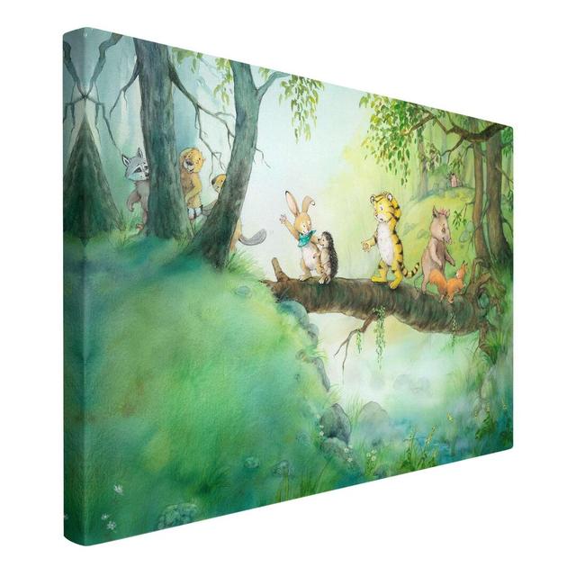 Little Tiger - Tree Bridge - Wrapped Canvas Rectangle Graphic Art on Canvas Bilderwelten Size: 40cm H x 60cm W on Productcaster.