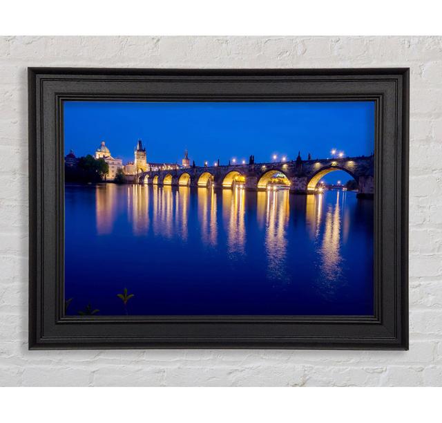 Charles Bridge Blues Framed Print Wall Art House of Hampton Size: 29.7cm H x 42cm W x 8cm D, Format: Galway Gold/Black Framed Paper on Productcaster.