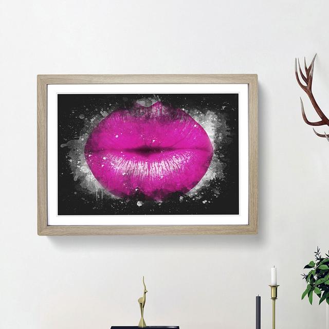 Hot Pink Lips - Picture Frame Graphic Art Print East Urban Home Size: 33cm H x 45cm W x 2cm D, Frame Option: Oak Framed on Productcaster.