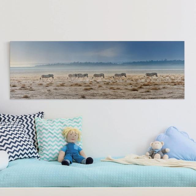 Zebra Promenade - Wrapped Canvas Photograph Ebern Designs Size: 30cm H x 90cm W on Productcaster.