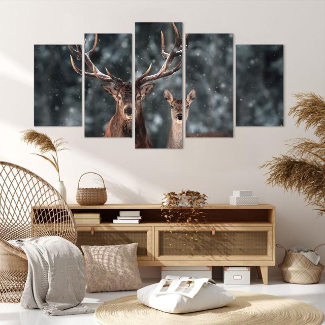 Deer Reindeer Roe - 5 Piece Wrapped Canvas Photograph Union Rustic Size: 85cm H x 160cm W on Productcaster.