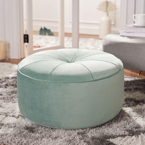 Keeney 28.3Cm Velvet Tufted Round Pouffe Ottoman Canora Grey Upholstery Colour: Mint on Productcaster.