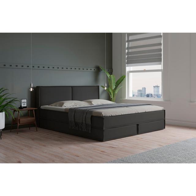 Echtes Boxspringbett Ladona mit Kaltschaum Topper, mit Kunstleder bezogen ModernMoments Farbe: Schiefergrau, Matratzenhärte: H3 - ca. 75-100 kg, Größe on Productcaster.