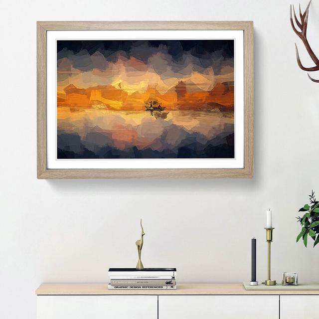 A Boat at Sunset in Abstract - Picture Frame Graphic Art Print East Urban Home Frame Option: Oak Framed, Size: 36cm H x 48cm W x 2cm D on Productcaster.