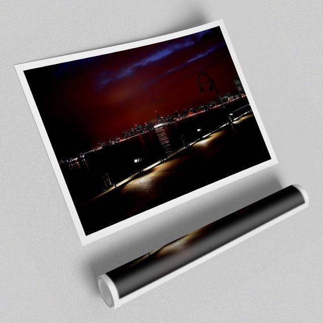 New York Skyline at Night - Graphic Art Print on Paper East Urban Home Size: 100cm H x 141.4cm W x 1cm D on Productcaster.