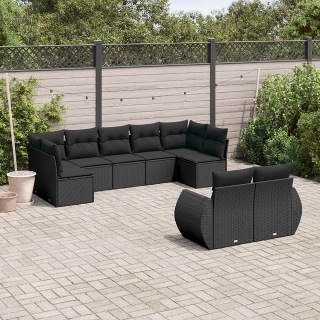 Vidaxl 9-Tlg. Garten-Sofagarnitur Mit Kissen Beige Poly Rattan 17 Stories Kissenfarbe: Schwarz, Rahmenfarbe: Schwarz on Productcaster.