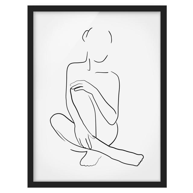 Picture With Frame - Line Art Woman Sits Black White - Portrait 4:3 - A Ivy Bronx Size: 70cm H x 50cm W x 2cm D, Frame Option: Black on Productcaster.