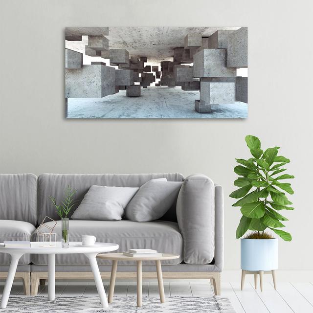 Cubes In Concrete - Print Ebern Designs Format: Canvas, Size: 50cm H x 100cm W x 2cm D on Productcaster.