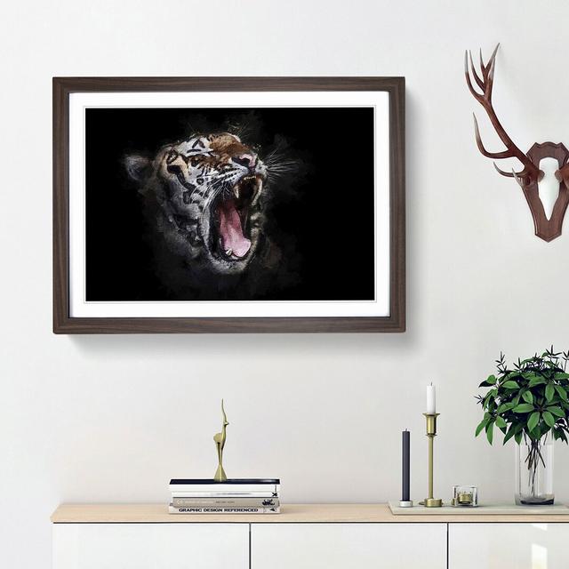 A Yawning Tiger - Single Picture Frame Painting East Urban Home Frame Option: Walnut Framed, Size: 24cm H x 33cm W x 2cm D on Productcaster.