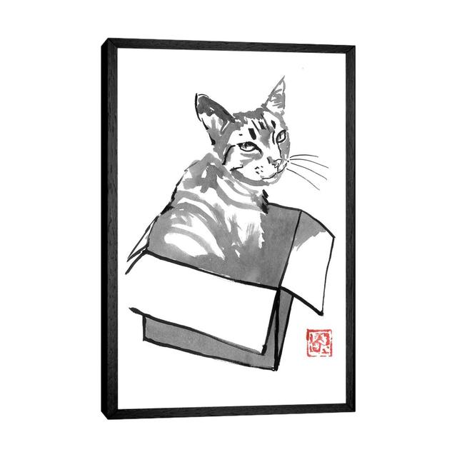 Cat In Box - Print on Canvas Bloomsbury Market Format: Black Framed, Size: 66.04cm H x 45.72cm W x 3.81cm D on Productcaster.