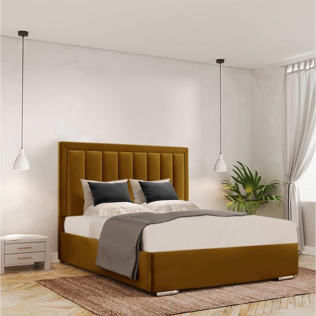 Cenka Upholstered Standard Bed Ivy Bronx Size: 135 x 190 cm, Colour: Turmeric on Productcaster.