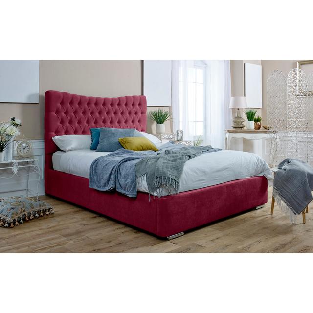 Tawanna Upholstered Bed Frame Mercer41 Colour: Maroon, Size: Small Double (4') on Productcaster.