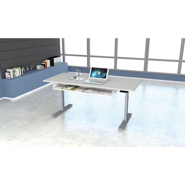 Move Adjustable Metal Base Standing Desk Inbox Zero Frame Colour: Aluminium Silver, Size: 127cm H x 120cm W x 80cm D, Top Colour: Light Grey on Productcaster.