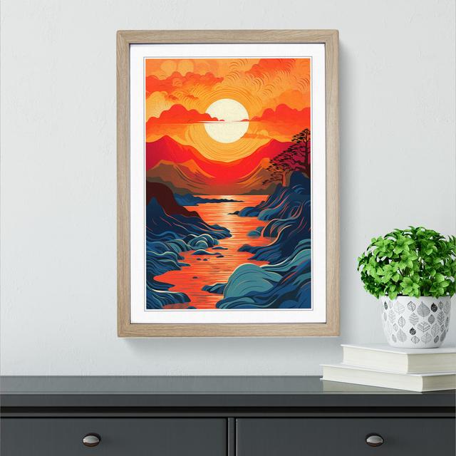 Japanese Sunset Orphism - Single Picture Frame Print on Wood Big Box Art Size: 34cm H x 25cm W x 2cm D, Frame Colour: Oak Framed on Productcaster.