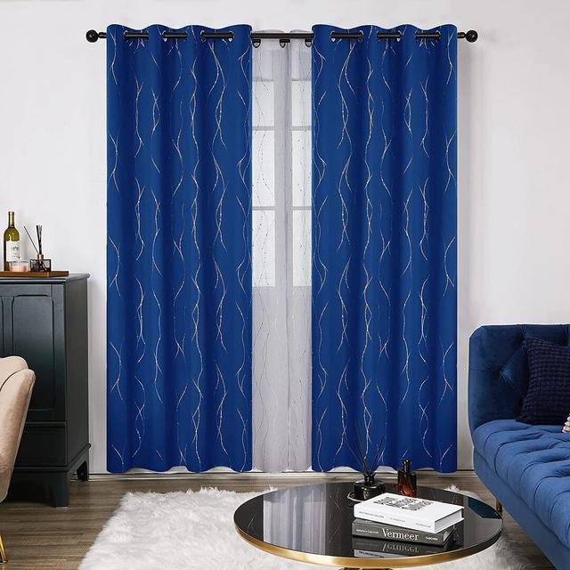 Senath Dotted Line Foil Printed Room Darkening Thermal Curtains (Set of 2) Metro Lane Colour: Royal Blue, Panel Size: 117cm W x 183cm D on Productcaster.