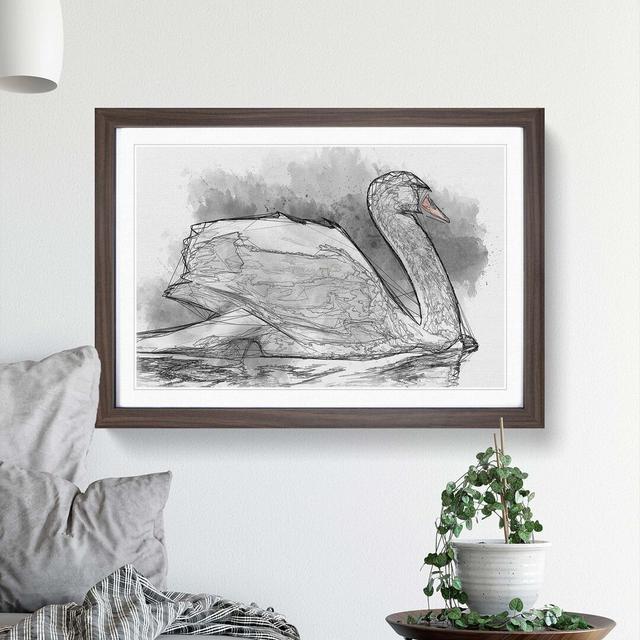 White Swan Swimming in Abstract - Picture Frame Graphic Art Print East Urban Home Frame Option: Walnut, Size: 40cm H x 60cm W x 2cm D on Productcaster.