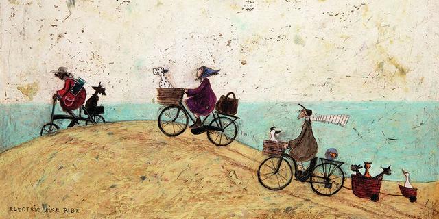 Electric Bike Ride by Sam Toft - Print East Urban Home Size: 30cm H x 60cm W x 3.08cm D, Format: Wrapped Canvas on Productcaster.